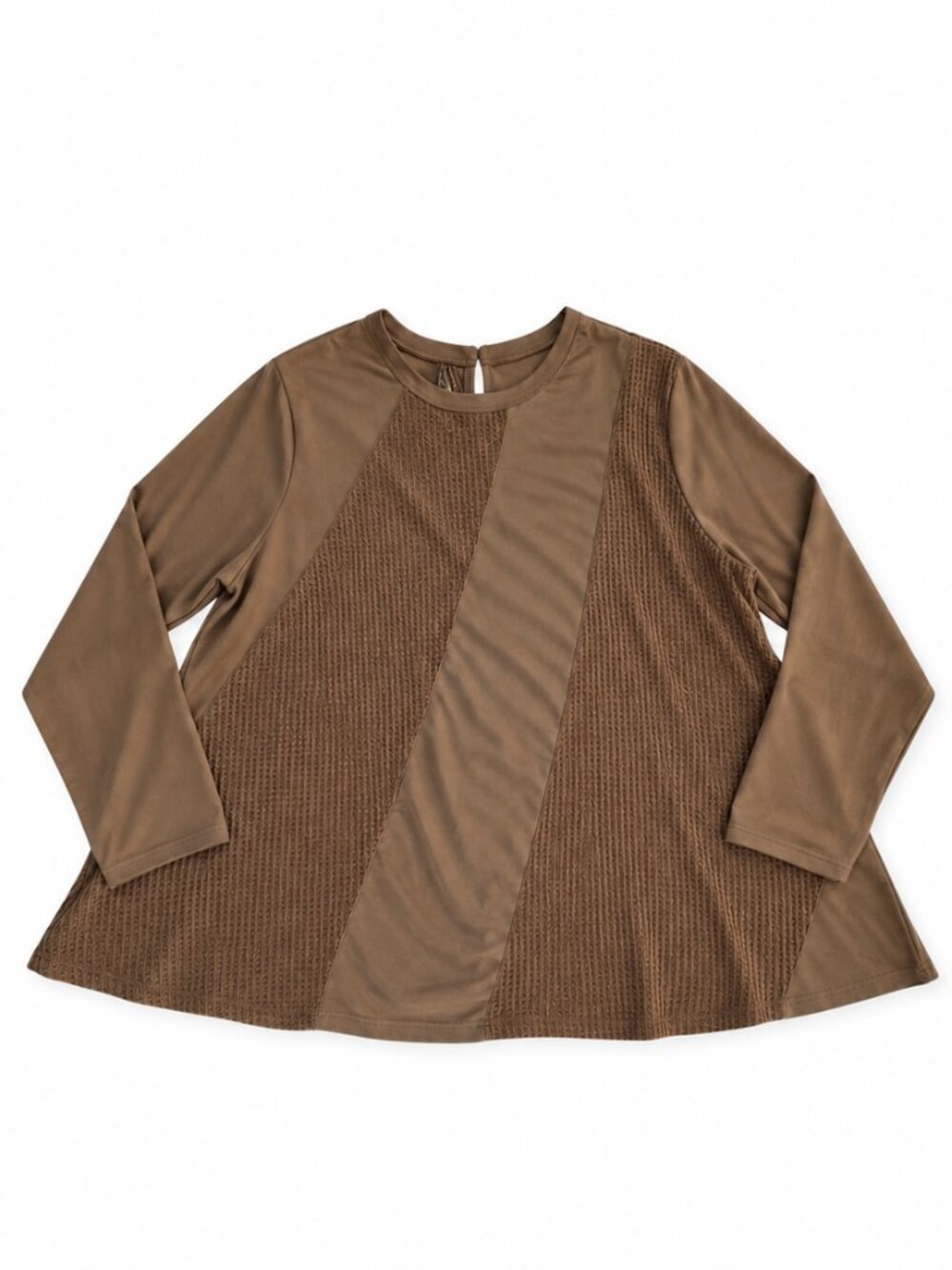 LOGO Lori Goldstein Tunic Top Women’s 3X Brown Mixed Media Waffle Knit EUC